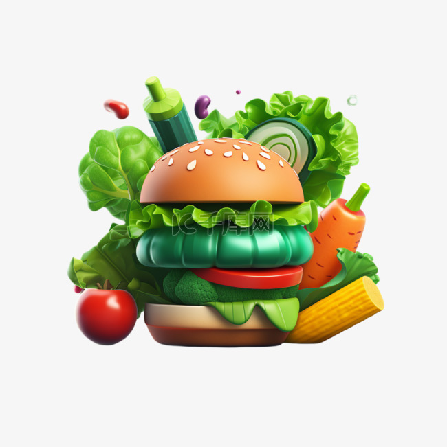 蔬菜汉堡健康卡通合成免扣元素装