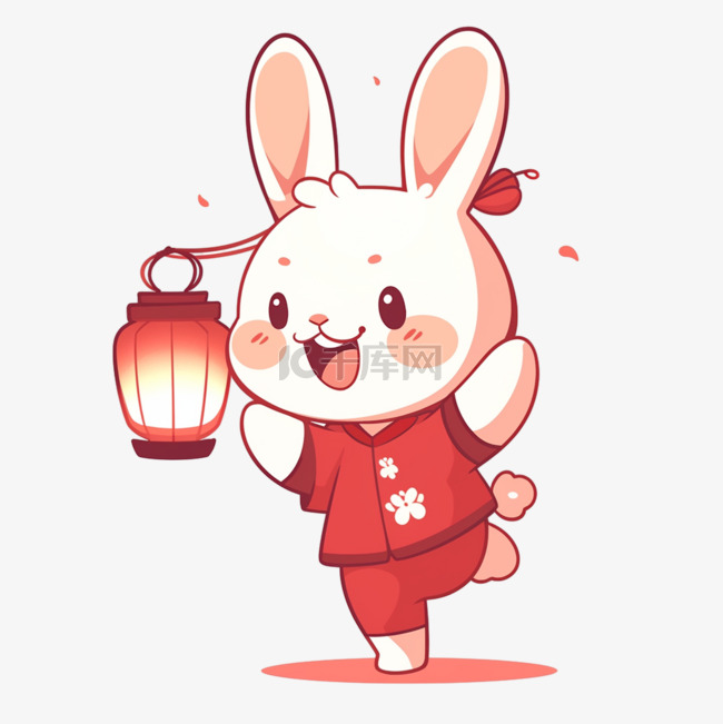 中秋节兔子灯笼免抠卡通元素手绘