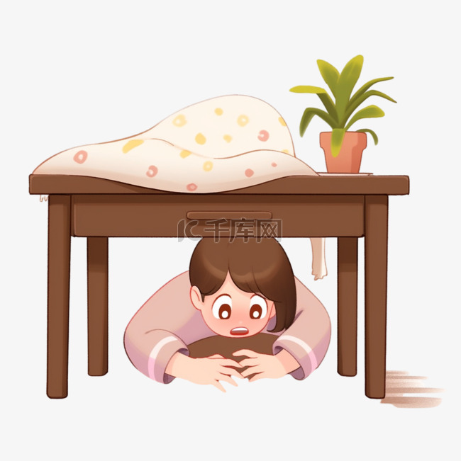 元素躲在桌子下的人自然灾害地震