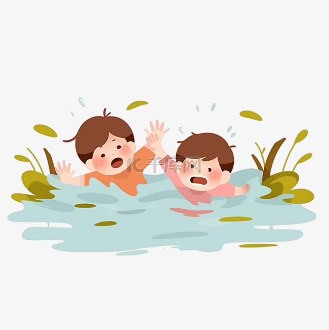 自然灾害洪水孩子困在水中元素手