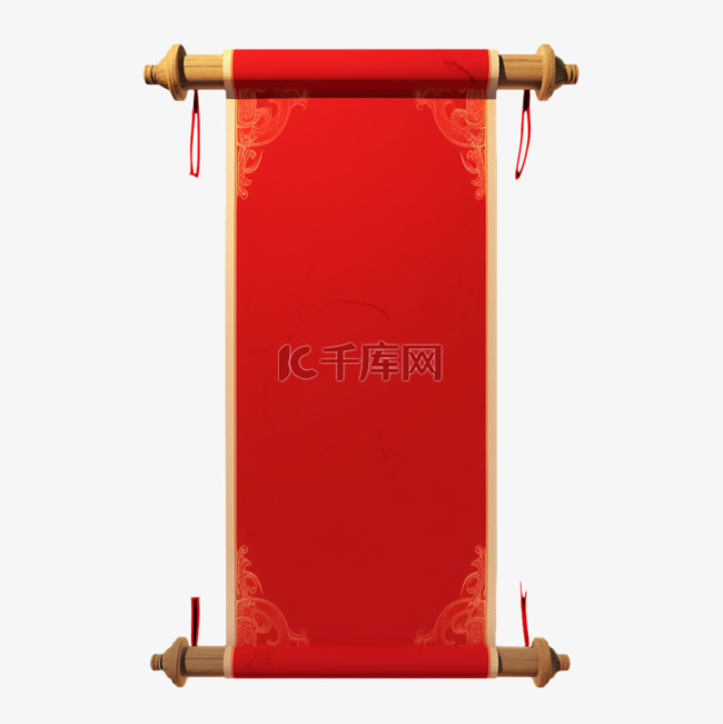 新年元素卷轴中国红画布