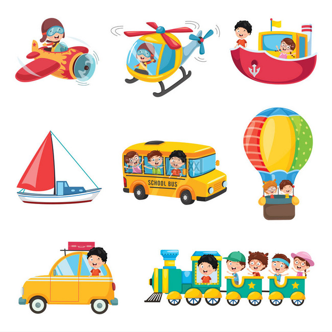 Vector Illustration Of Kids Transportation