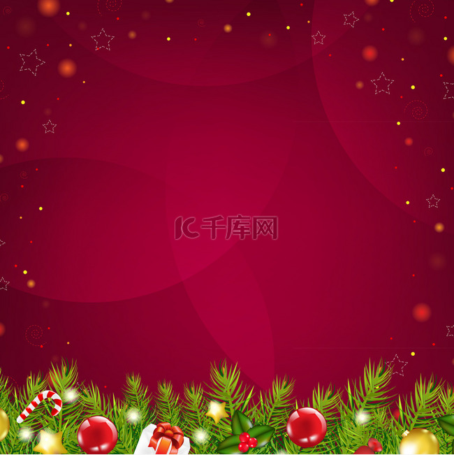 圣诞暗红色背景与明星和杉木树