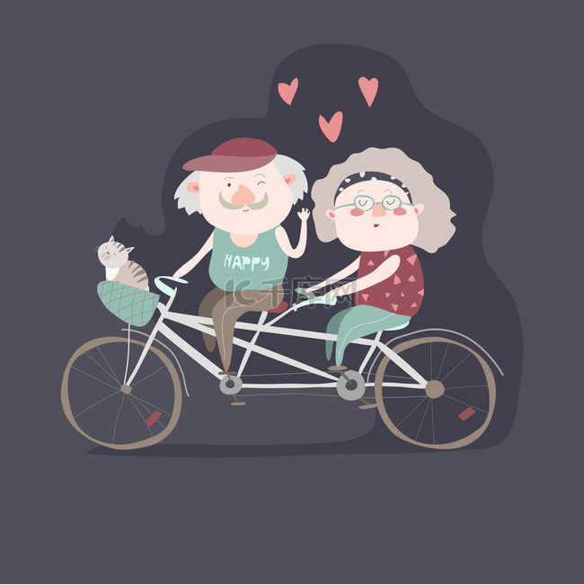 老年夫妇骑双人自行车