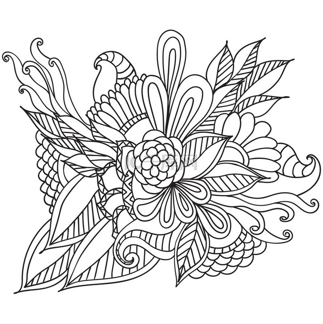 手绘制艺术民族装饰图案花卉中的