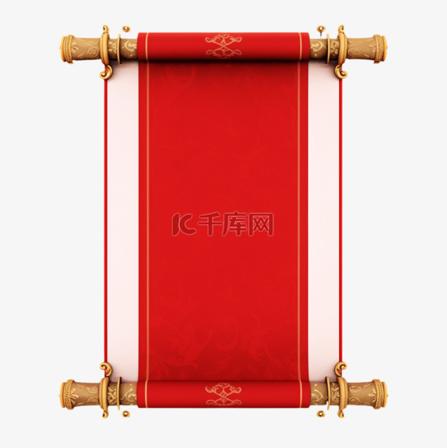 卷轴中国红新年画布手绘元素