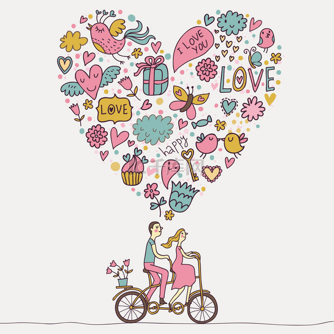 浪漫的概念。在爱情上双人自行车