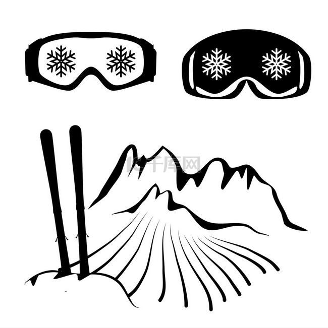 一套滑雪眼镜和滑雪在 Schneewehe