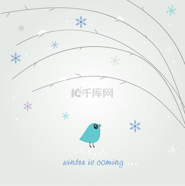 冬季插画与可爱的鸟