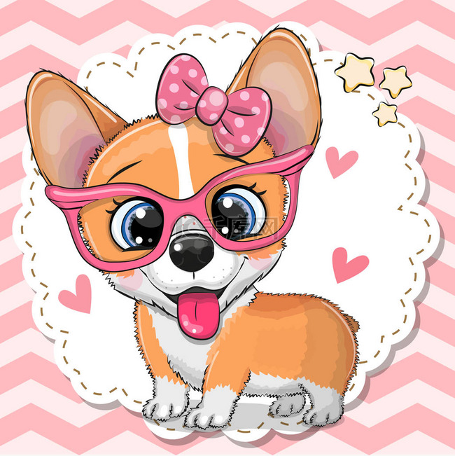 可爱的科吉狗女孩在粉红色的眼镜