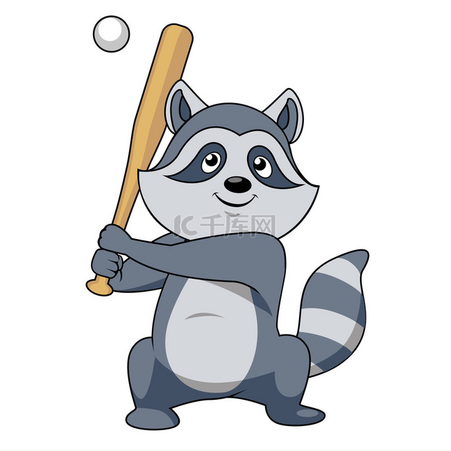 Cartoon raccoon baseball player character
