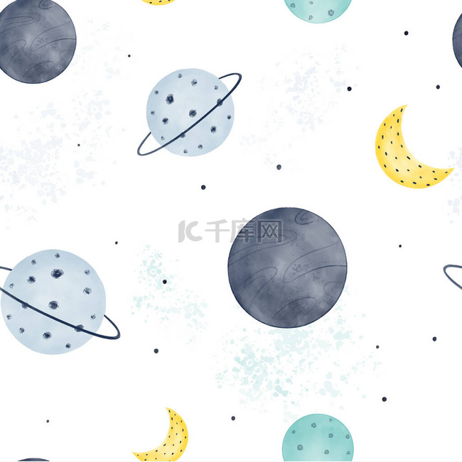 以行星、月亮和水彩斑斓的星座为