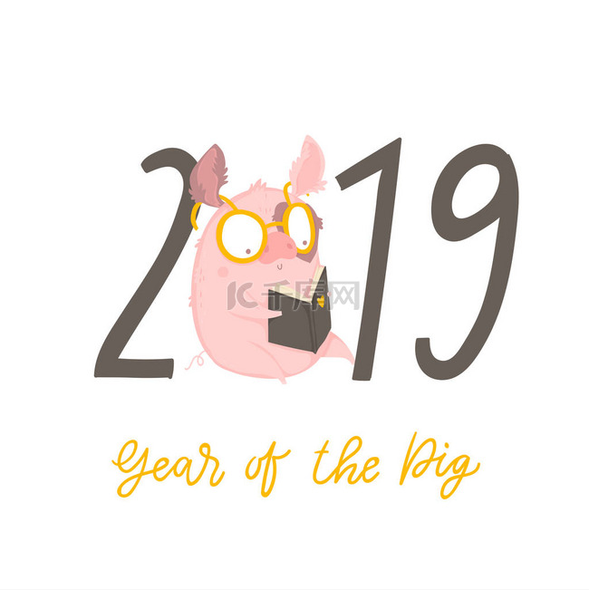 2019年黄猪年。卡片，在中国