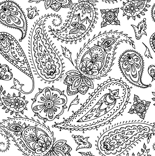 无缝的印度花卉佩斯利图案,纺织