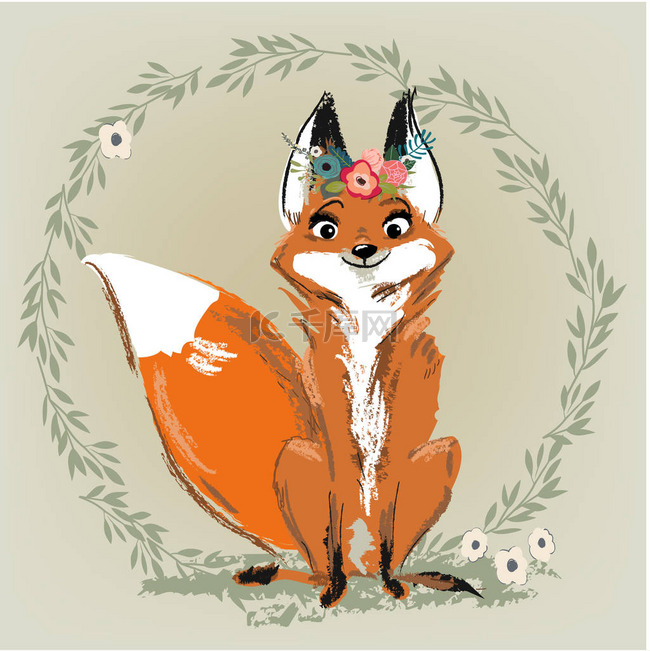 可爱的狐狸用的花环
