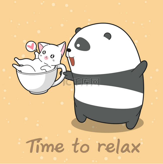 熊猫和猫及时放松.