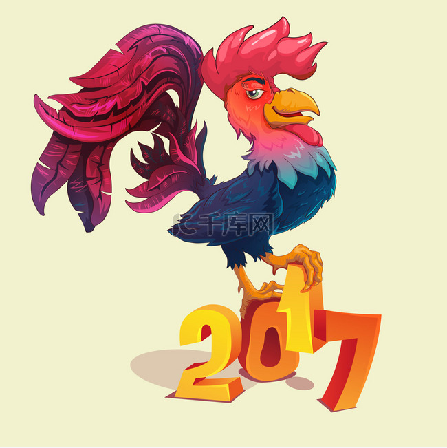 卡通公鸡矗立在 2017年数字