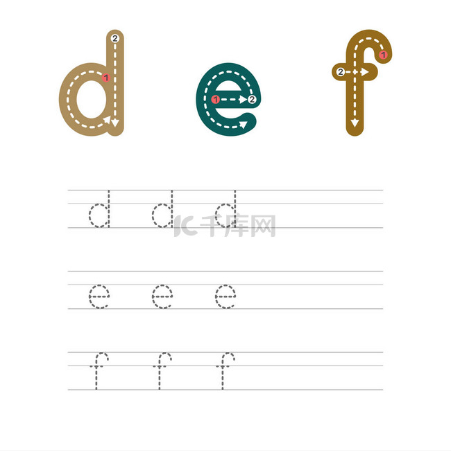学习写字母D, E, F. 一