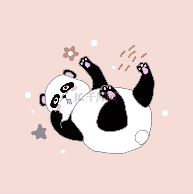 可爱的小熊猫掉下来了。卡通风格