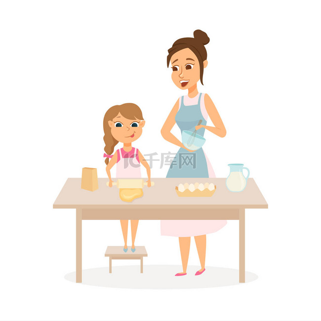 母亲和女儿做饭