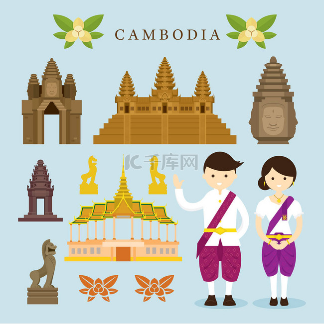 柬埔寨的地标和对象设计元素