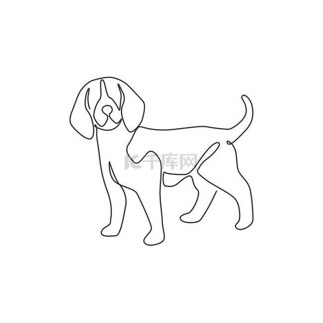 单行画可爱的小猎犬犬作为公司标