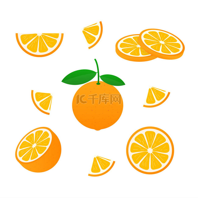 橘子的叶子全和橙子片。桔子的媒
