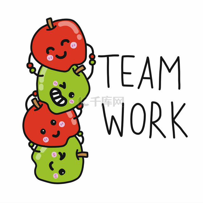 Apple friend team work cartoon vector picture doodle style, business ...