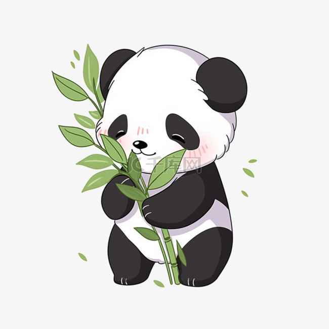 拿着竹子玩耍熊猫元素卡通手绘