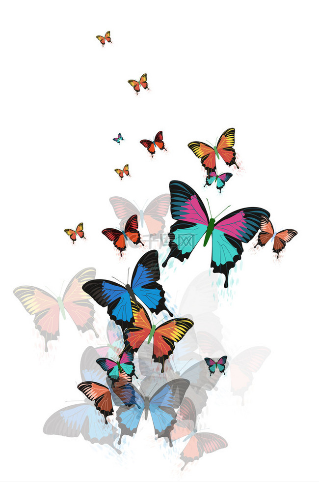 彩色抽象背景与蝴蝶矢量.