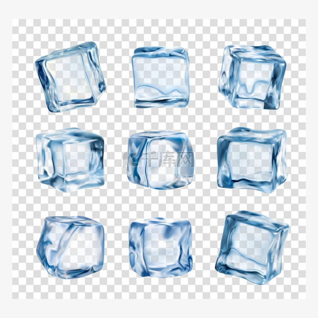 冰块，现实的水晶冰块隔离在透明