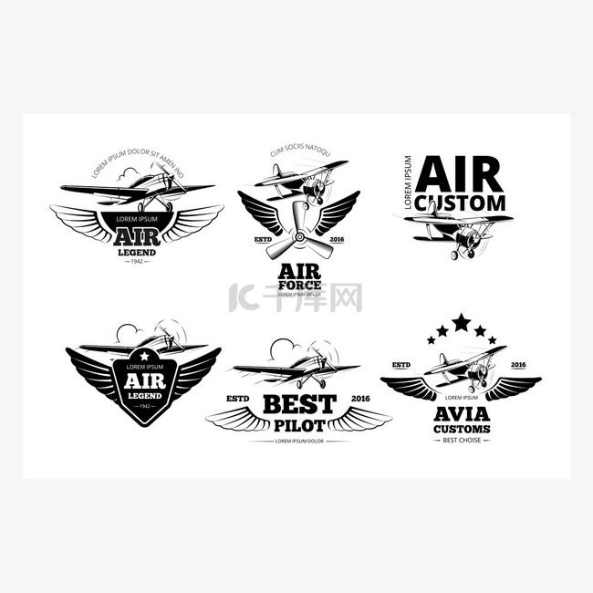 Airplane emblems vector labels