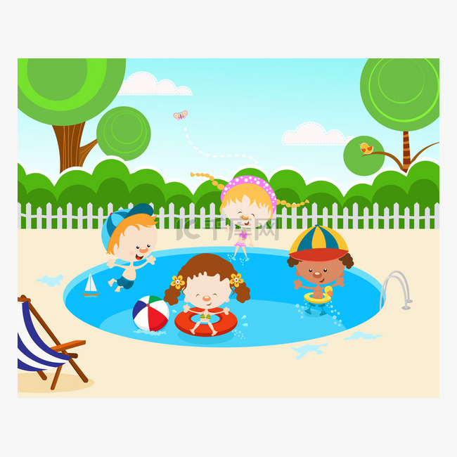 孩子们在游泳池