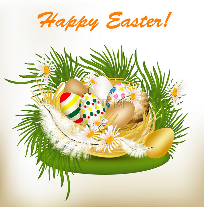 复活节贺卡与丰富多彩的蛋、 绿