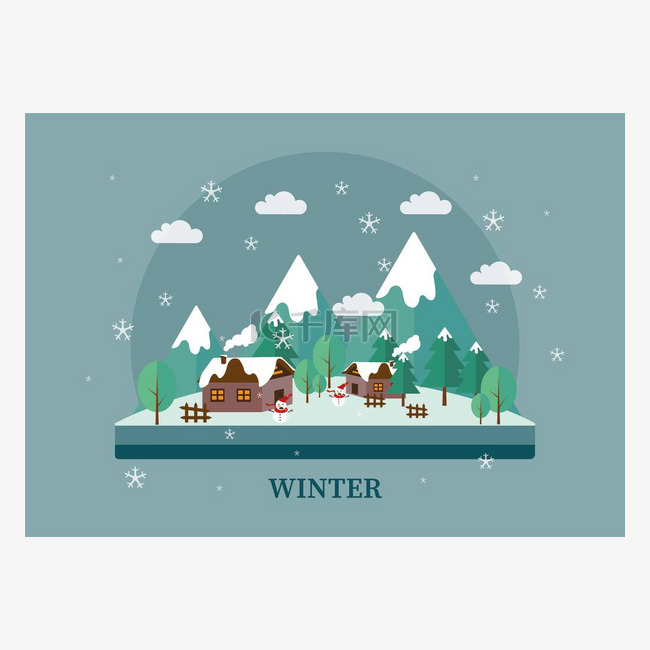 冬季插画卡片的设计。宜人的冬季