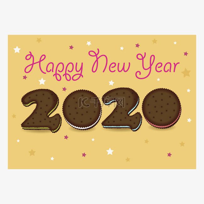 祝2020年新年快乐。 巧克力饼干