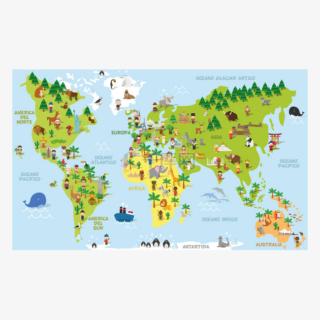 可爱的卡通世界地图与儿童的不同