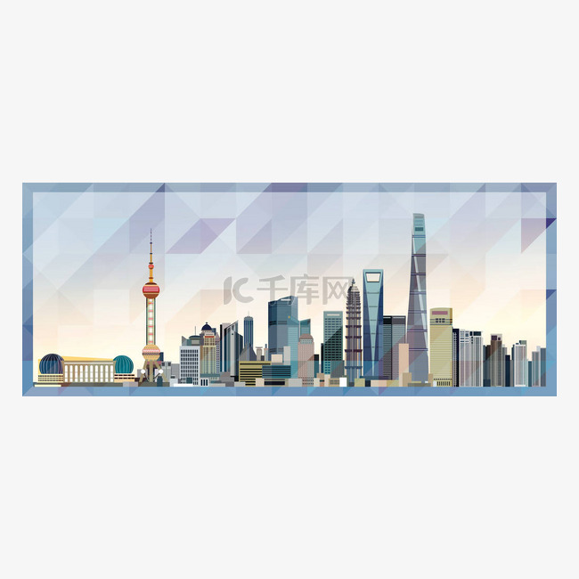 上海天际线彩绘海报上美丽的三角