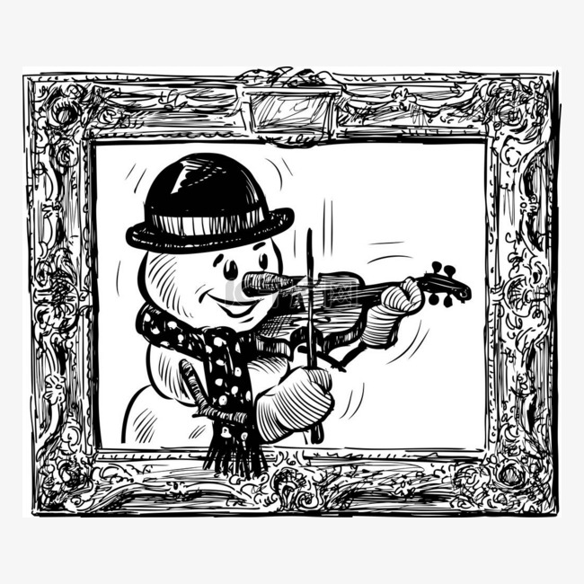 装饰画框中的肖像雪人中提琴手素