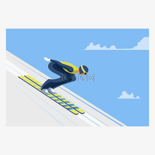 滑雪运动员从斜坡上跳下来