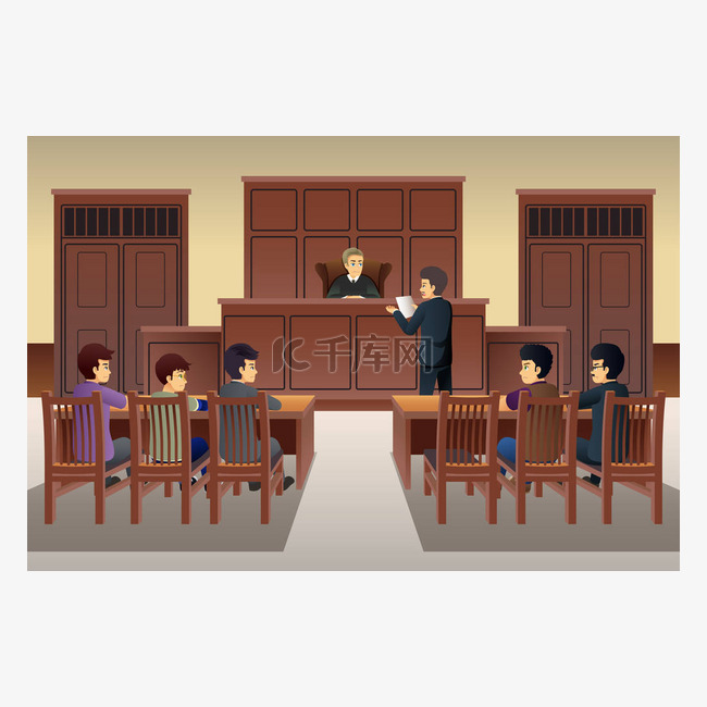 法庭场景插图中的人物例证