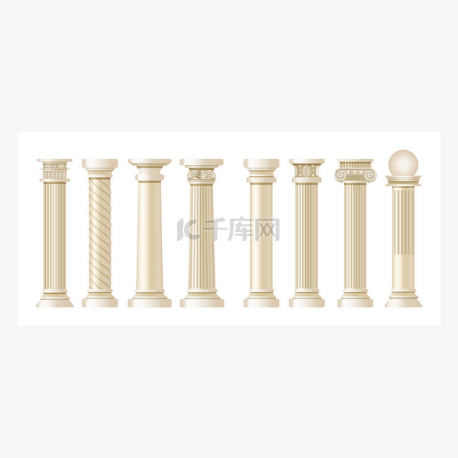现实的古柱设置。古董柱，古典柱
