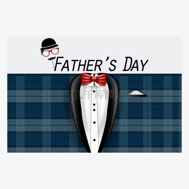 快乐父亲节卡领带，蓝色背景白衬