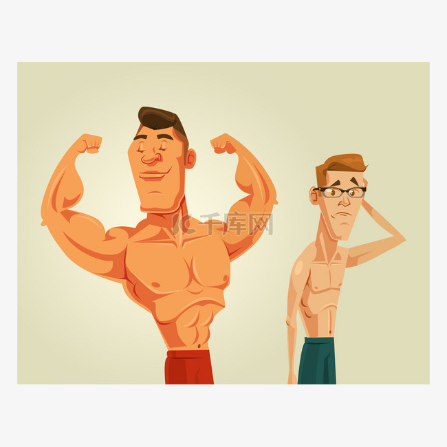 强和弱的男人。矢量平面卡通插画素材图片免费下载-千库网