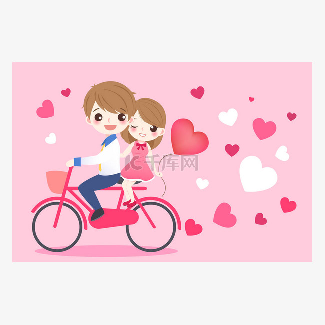 可爱的卡通夫妇骑自行车