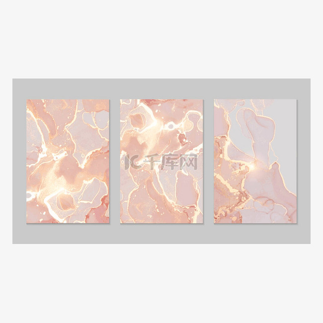 粉红、珊瑚和黄金大理石抽象背景