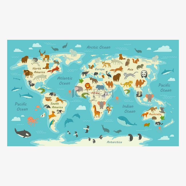 与动物矢量世界地图
