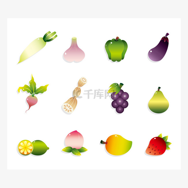 卡通水果和蔬菜的图标集