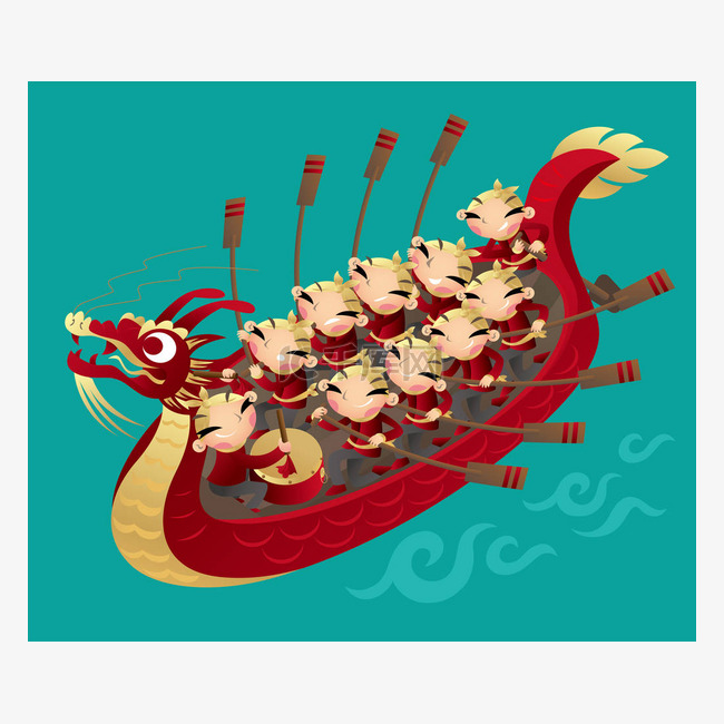 中国儿童划船庆祝中国端午节的队