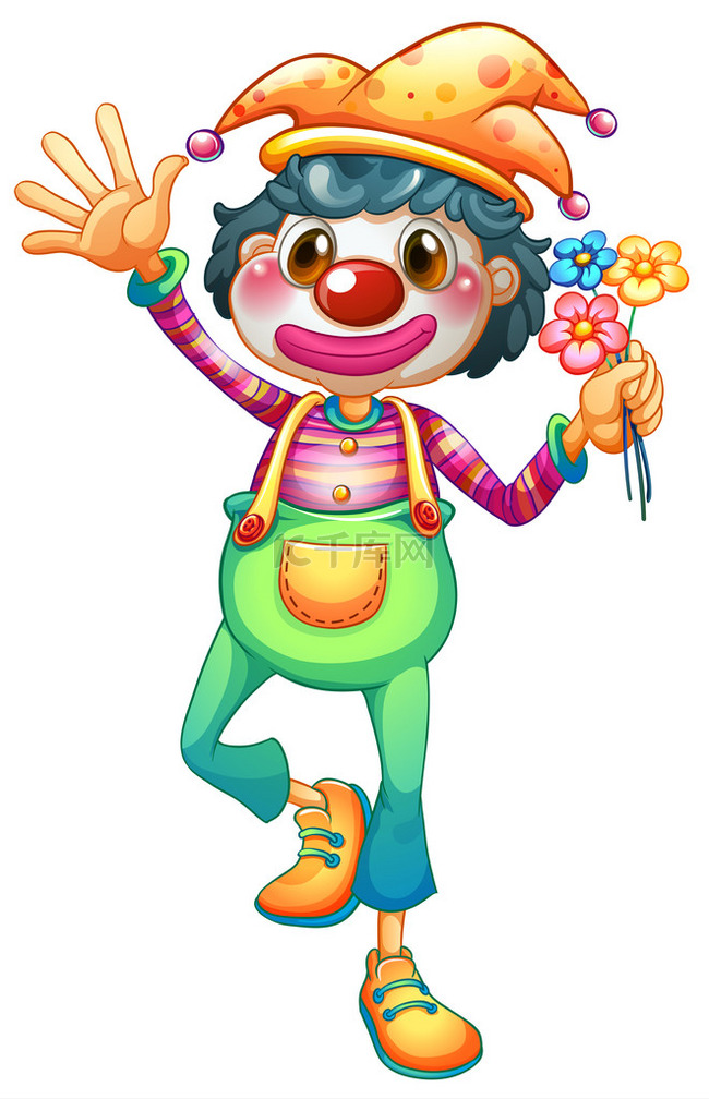 一个女小丑与三朵花